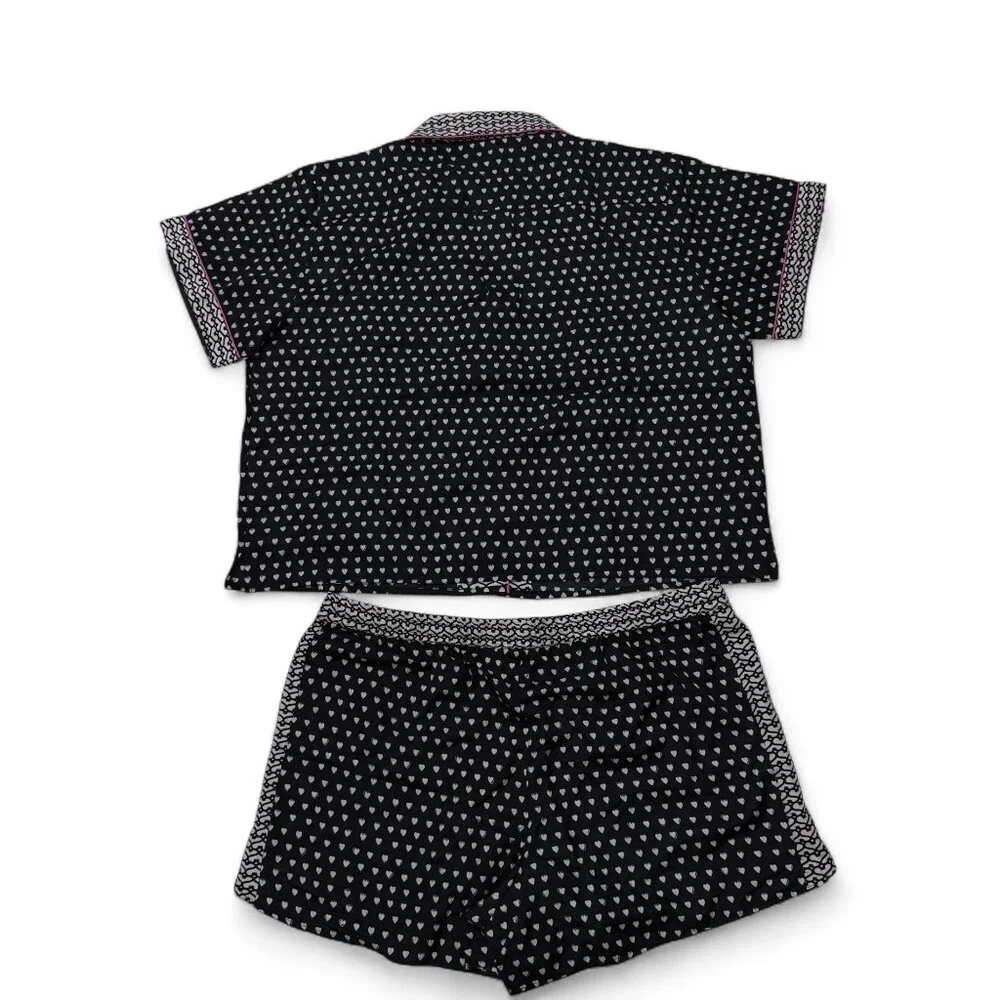 Roller Rabbit x Lele Sadoughi Black‎ Heart Pajamas PJ Set Womens XL NWT Shorts